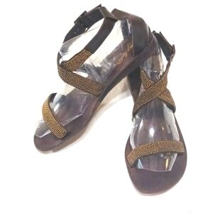 Seychelles Brown Leather Beaded Gladiator Criss Cross Sandals size 8